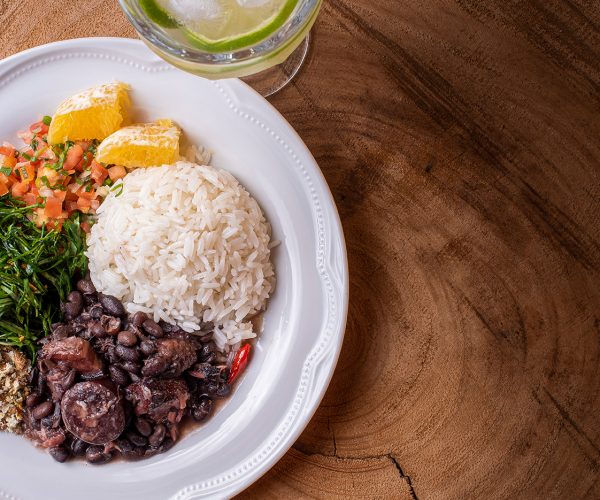 Typical Brazilian dish called Feijoada. Made with black beans, pork and sausage