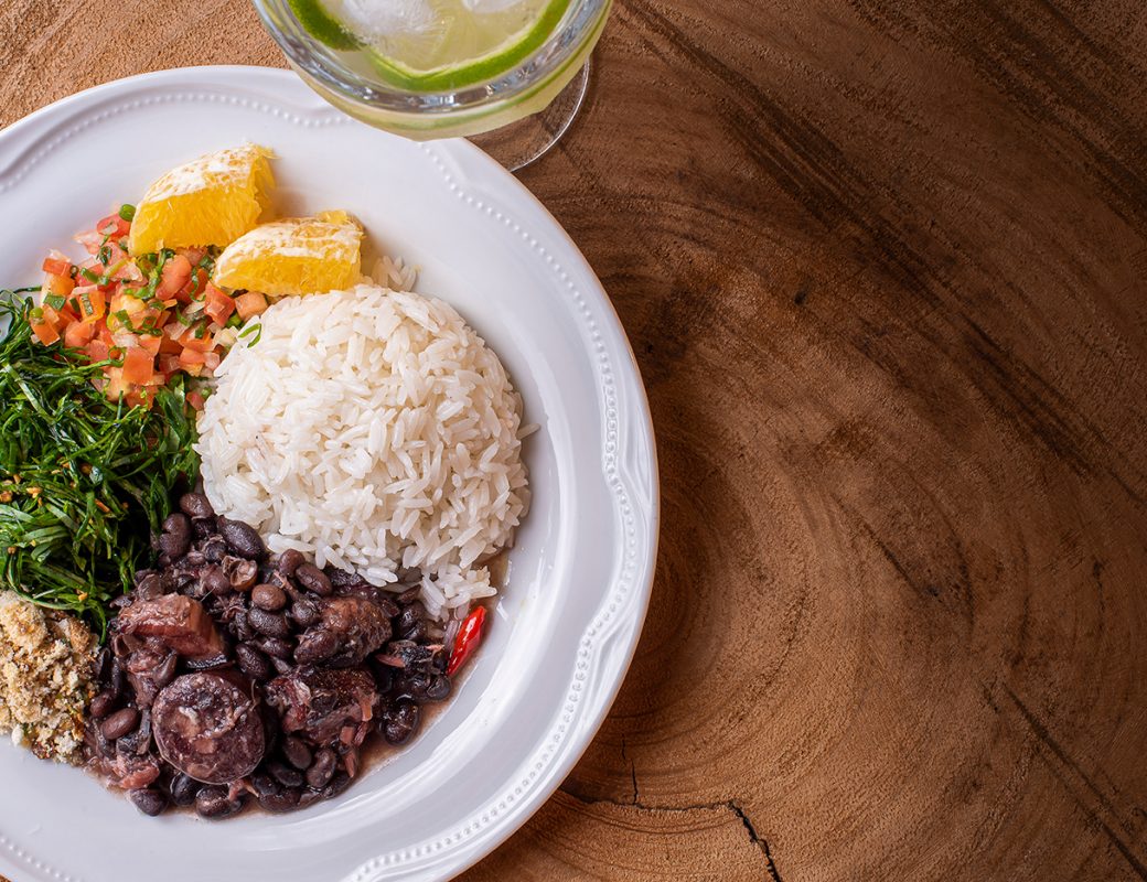 Typical Brazilian dish called Feijoada. Made with black beans, pork and sausage