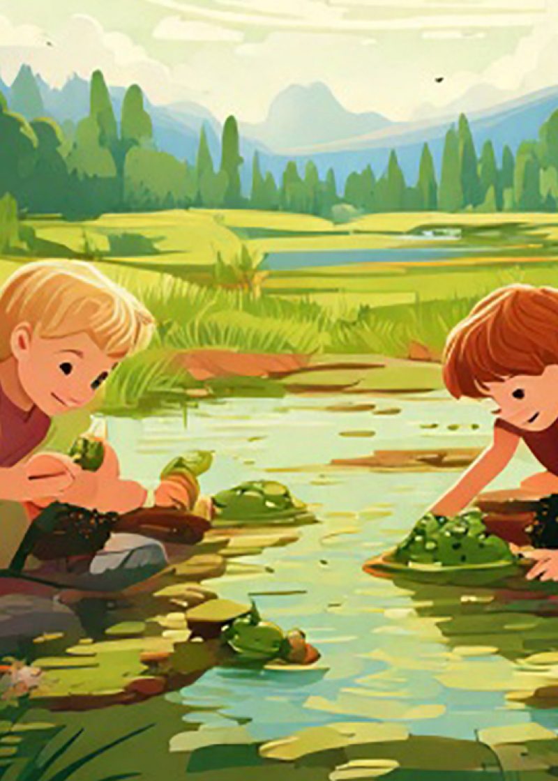 Firefly__A day in the countryside with boys playing with a frog 897109