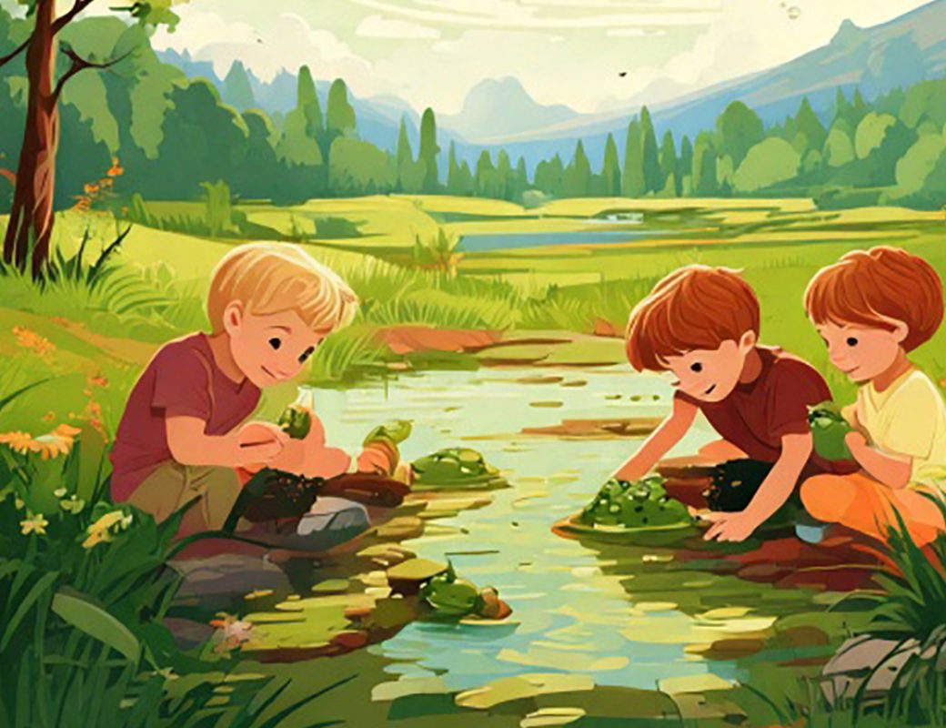 Firefly__A day in the countryside with boys playing with a frog 897109