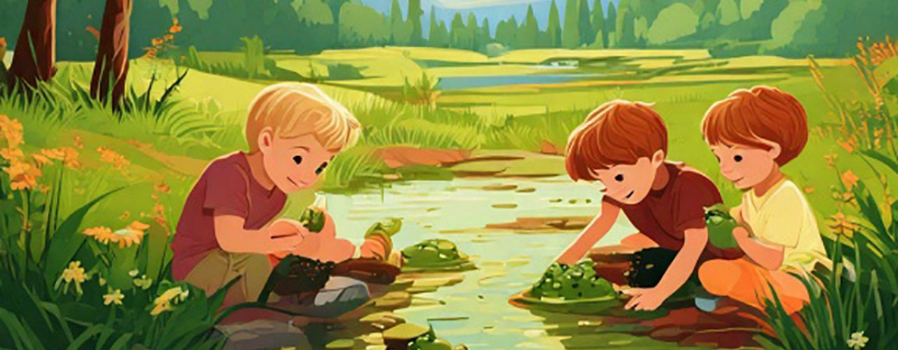 Firefly__A day in the countryside with boys playing with a frog 897109