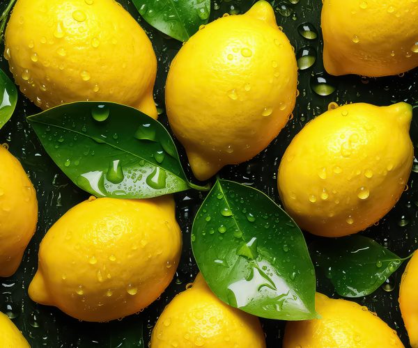 seamless background of many beautiful and shiny lemon, top view