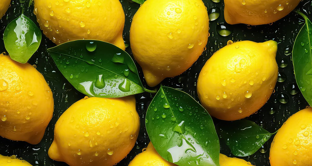 seamless background of many beautiful and shiny lemon, top view